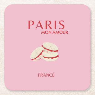 Abstract Retro Pastel Paris Pink ans Pastel Travel Square Paper Coaster
