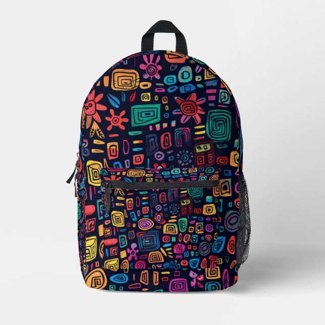 Abstract Retro Pattern for Kids & School Printed Backpack (Front)