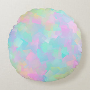 Abstract retro pattern of geometric shapes in pink round cushion