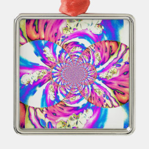 Abstract retro pink floral mandala pink orchids metal tree decoration