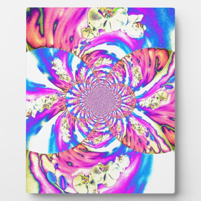 Abstract retro pink floral mandala pink orchids plaque (Front)