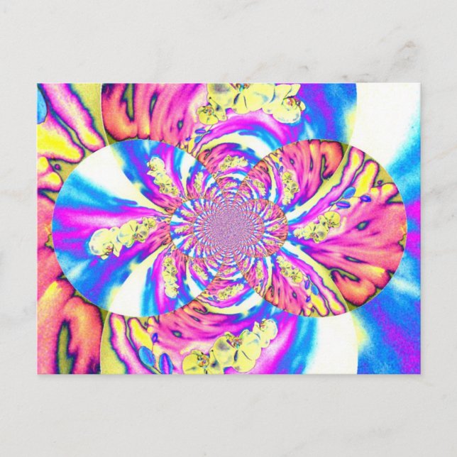 Abstract retro pink floral mandala pink orchids postcard (Front)