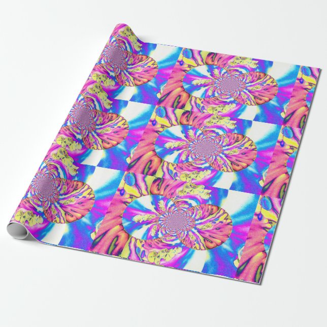 Abstract retro pink floral mandala pink orchids wrapping paper (Unrolled)