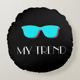 Abstract Retro Pop Art - Turquoise & Pink Glasses Round Cushion