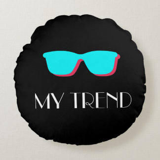 Abstract Retro Pop Art - Turquoise & Pink Glasses Round Cushion