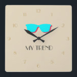 Abstract Retro Pop Art - Turquoise & Pink Glasses Square Wall Clock<br><div class="desc">Retro,  pop,  colorful creation of glasses,  Square Clock. Special theme of Turquoise & Pink coloring,  with simple but elegant icon styled art. Retro pop style,  unique design.</div>