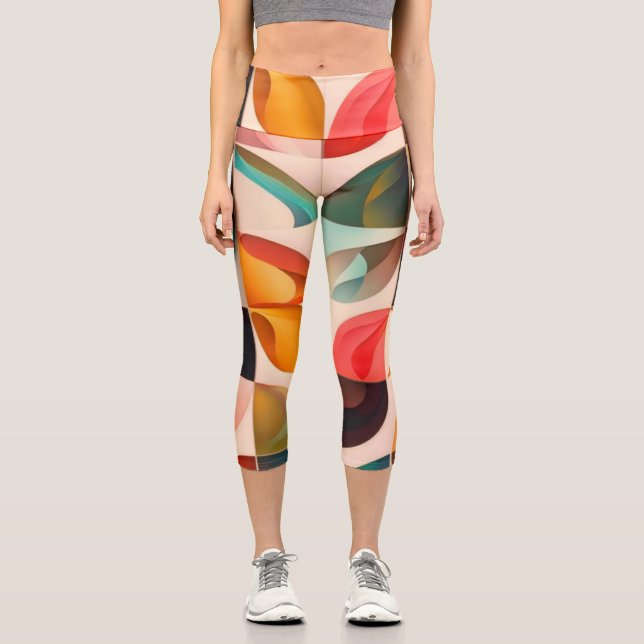 Abstract Retro Popular Squares Collection Capri Leggings (Front)