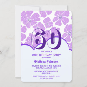 Abstract Retro Purple Chamomile Flower Birthday Invitation