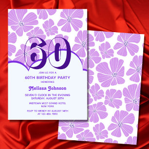 Abstract Retro Purple Chamomile Flower Birthday Invitation