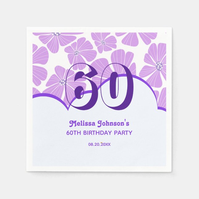 Abstract Retro Purple Chamomile Flower Birthday Napkin (Front)