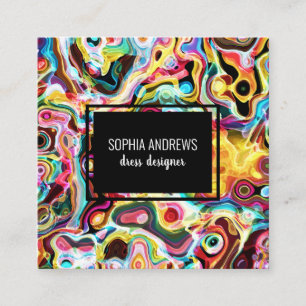 Abstract Retro Rainbow Psychedelic Lava  Square Business Card