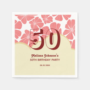 Abstract Retro Red Chamomile Flower Birthday Napkin