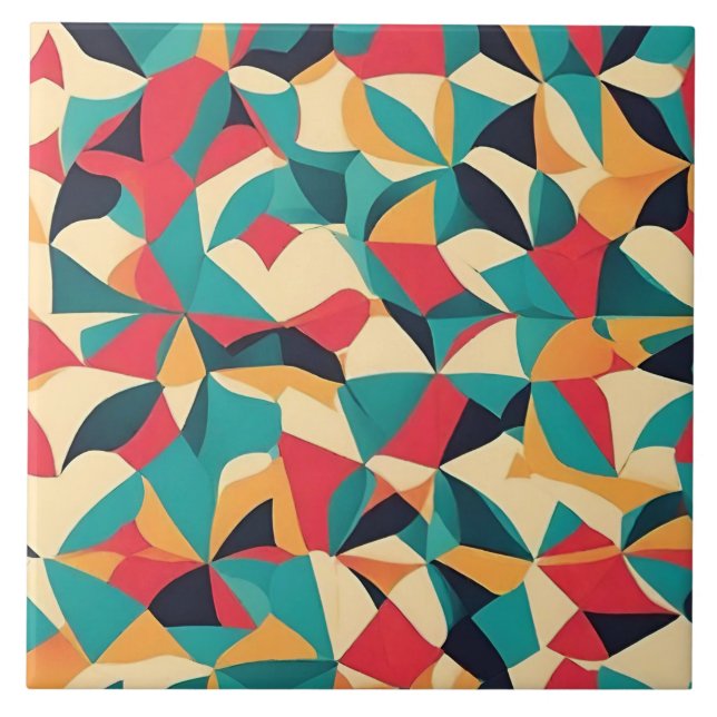 Abstract Retro Style Geometric Pattern - Teal, Red Tile (Front)
