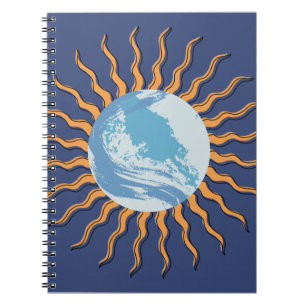 Abstract retro style sun rays planet notebook