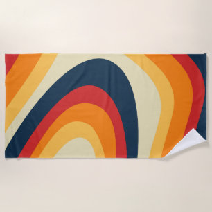 Abstract retro style waves design beach towel