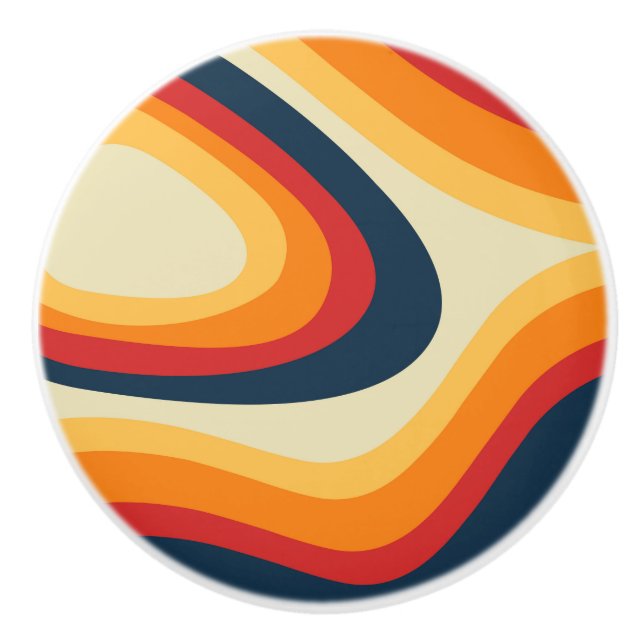 Abstract retro style waves design ceramic knob (Front)