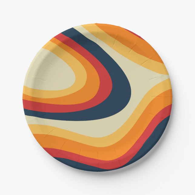 Abstract retro style waves design paper plate (Front)