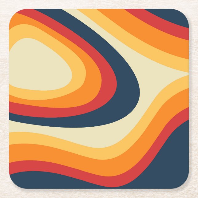 Abstract retro style waves design square paper coaster (Front)