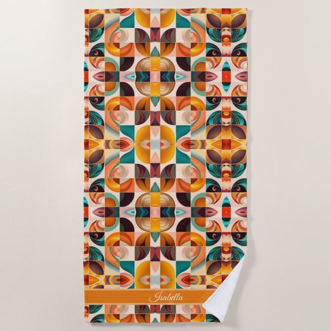 Abstract Retro Trendy Squares Collection Beach Towel (Front)