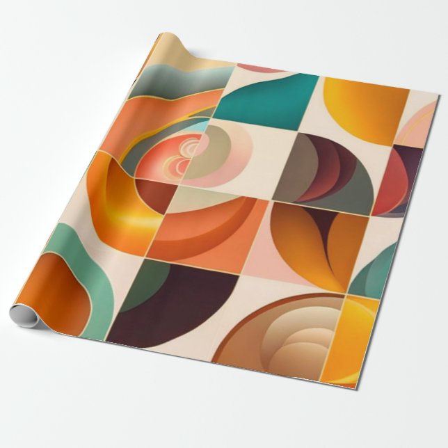 Abstract Retro Trendy Squares Collection Wrapping Paper (Unrolled)