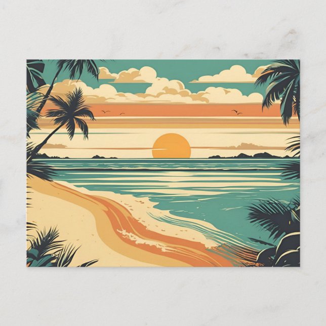 Abstract Retro Tropical Beach Sunset Postcard (Front)