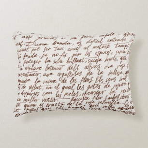 Abstract retro unreadable brown ink-written text.  decorative cushion