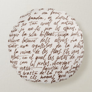 Abstract retro unreadable brown ink-written text.  round cushion