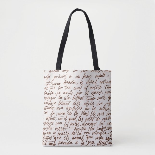 Abstract retro unreadable brown ink-written text.  tote bag (Front)