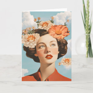 Abstract Retro Woman Flower Holiday Card