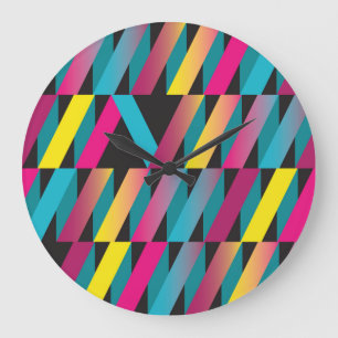 Abstract Ribbon: Colourful Geometric Vintage. Large Clock