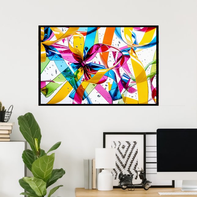 Abstract Ribbon Party Waves Volumetric Bold Poster (Home Office)