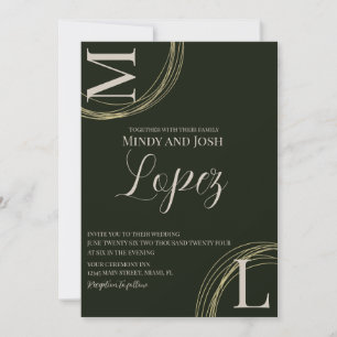 Abstract Rings Script Monogrammed Wedding Invitation