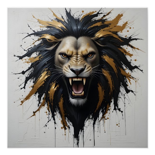 Abstract Roaring Lion Poster (Front)