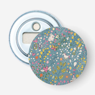Abstract romantic pattern with cartoon bottle opener
