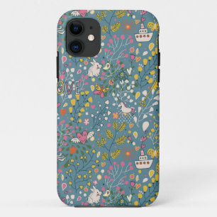 Abstract romantic pattern with cartoon iPhone 11 case