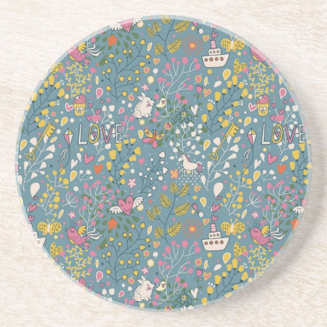 Abstract romantic pattern with cartoon coaster (Front)