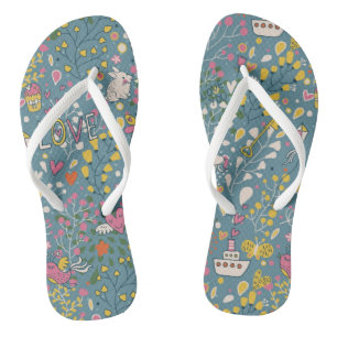 Abstract romantic pattern with cartoon flip flops
