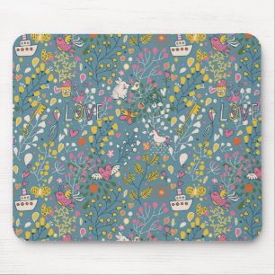 Abstract romantic pattern with cartoon mouse mat
