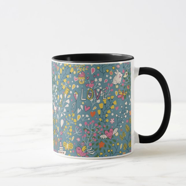 Abstract romantic pattern with cartoon mug (Right)