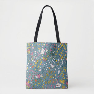 Abstract romantic pattern with cartoon tote bag