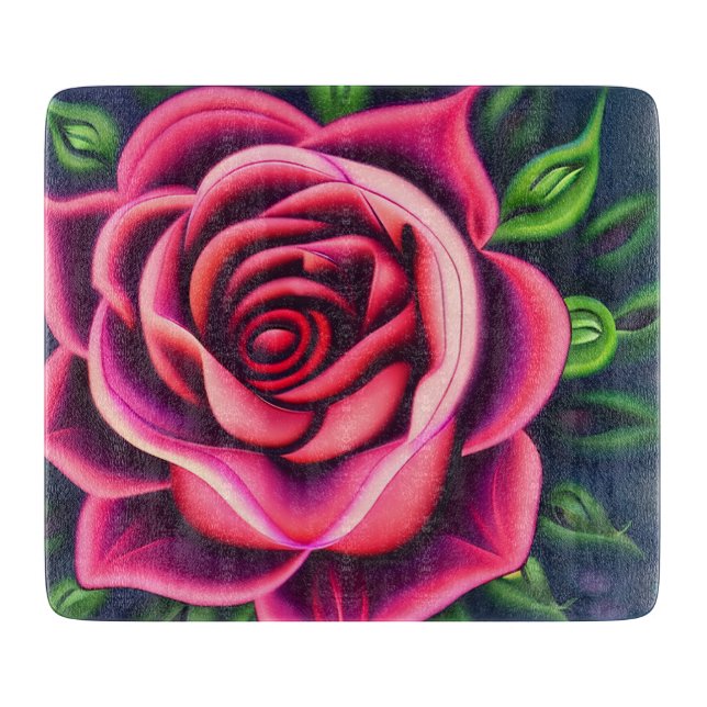 Abstract Romantic Pink Rose Bloom Cutting Board (Front)