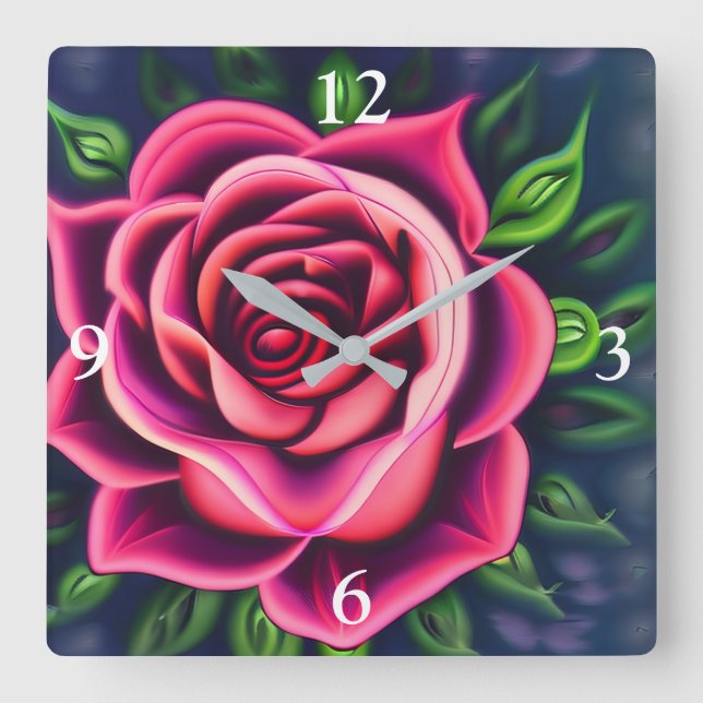 Abstract Romantic Pink Rose Bloom Square Wall Clock (Front)