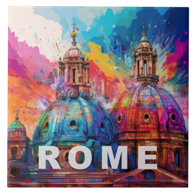 Abstract Rome Art – Modern Italian Cityscape Tile (Front)