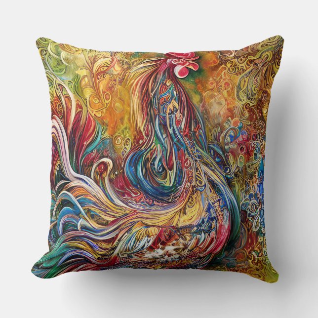 Abstract Rooster -An Ode to the Rooster's Splendou Cushion (Front)