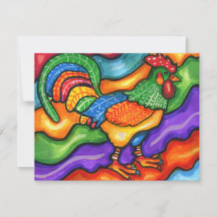 Abstract Rooster Bird Animal Colourful Art  Holiday Card