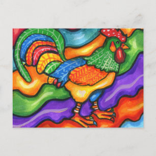 Abstract Rooster Bird Animal Colourful Art  Postcard
