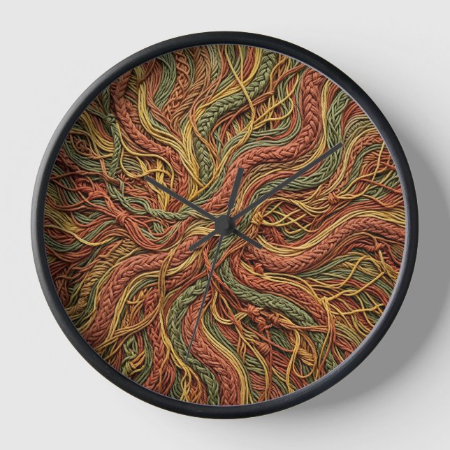 Abstract Root System Earth Tone Thread Art Clocks (Front)