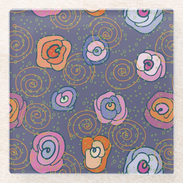 Abstract rose field pattern glass coaster (Front)