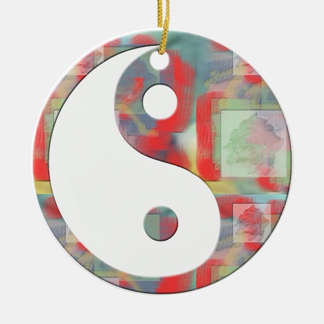 Abstract Rose Floral Yin Yang Ceramic Tree Decoration (Front)