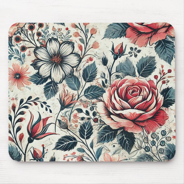 Abstract rose flower blooming design. Pattern with Mouse Mat (Front)